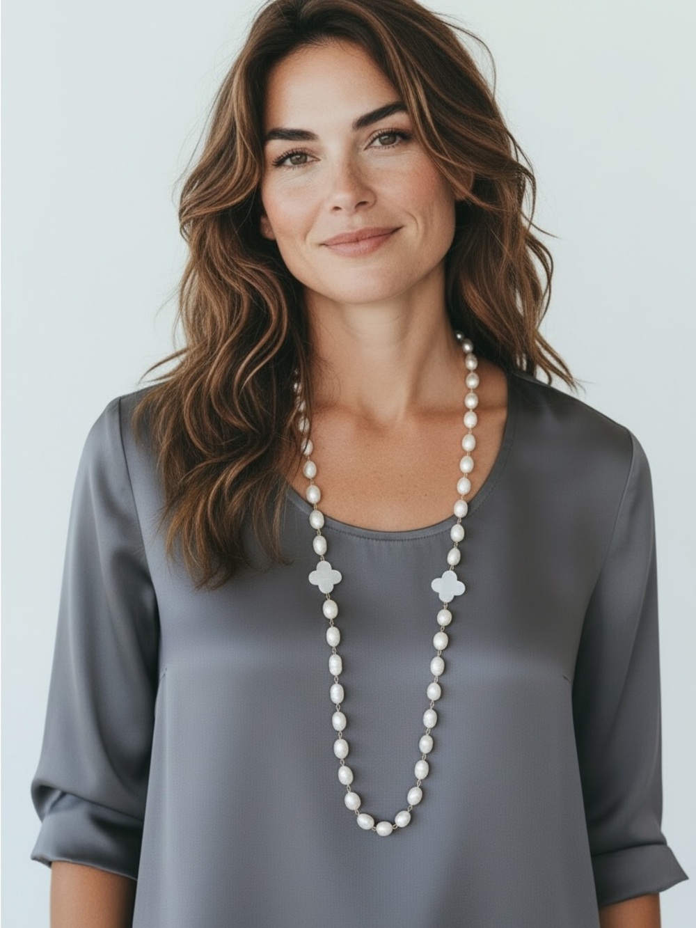 Fornash Baroque Pearl Necklace with Mother-of-Pearl Clover Charms